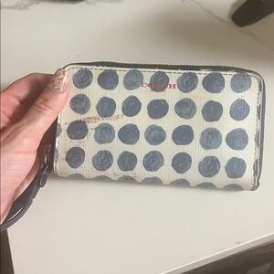 Coach Polka Dot Zip Wallet in Blue and Cream